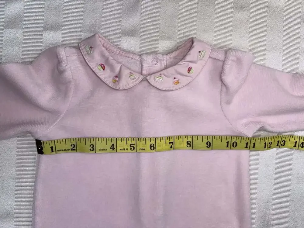 Gymboree Pink Cupcake Embroidered Velour Romper 12-18 Months Peter Pan Collar
